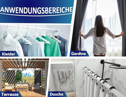 MEISENBERG Teleskopstange zum Klemmen 260-310cm, Matt Schwarz, Ø25mm – Ansicht 5