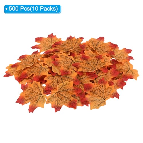 PATIKIL Artificial Leaves, 500 Pcs Fall Maple Autumn Fake Leaf for Wedding Party Thanksgiving Halloween Decoration, Orange - Image 3