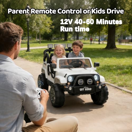 Image of Kids 2-Seater Ride on Car Toy, 12V Electric Car for Kids 4-8 with Remote, 110LBS Load, 2WD, Music, Horn, LED Light (White)