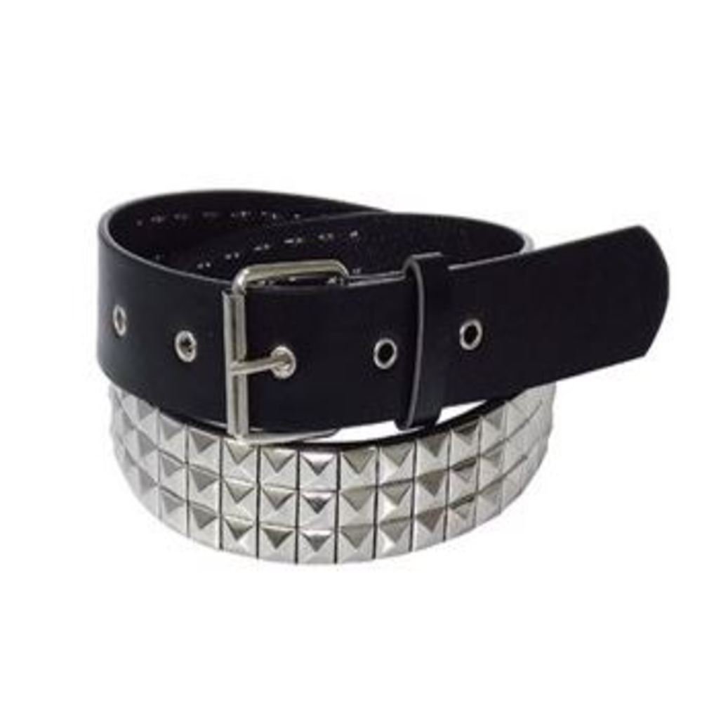 Black and Silver 3 Row Pyramid Studded Belt One Size