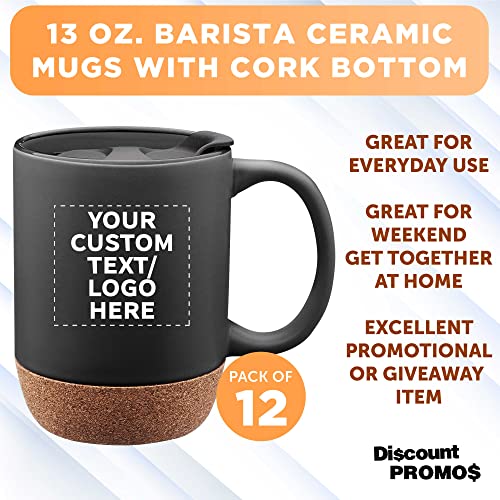 Custom-Barista-Ceramic-Mugs-with-Cork-Bottom-13-oz-Set-of-12-Personalized-Bulk-Pack-Perfect-for-Coffee-Tea-Espresso-Hot-Cocoa-Other-Beverages-Black