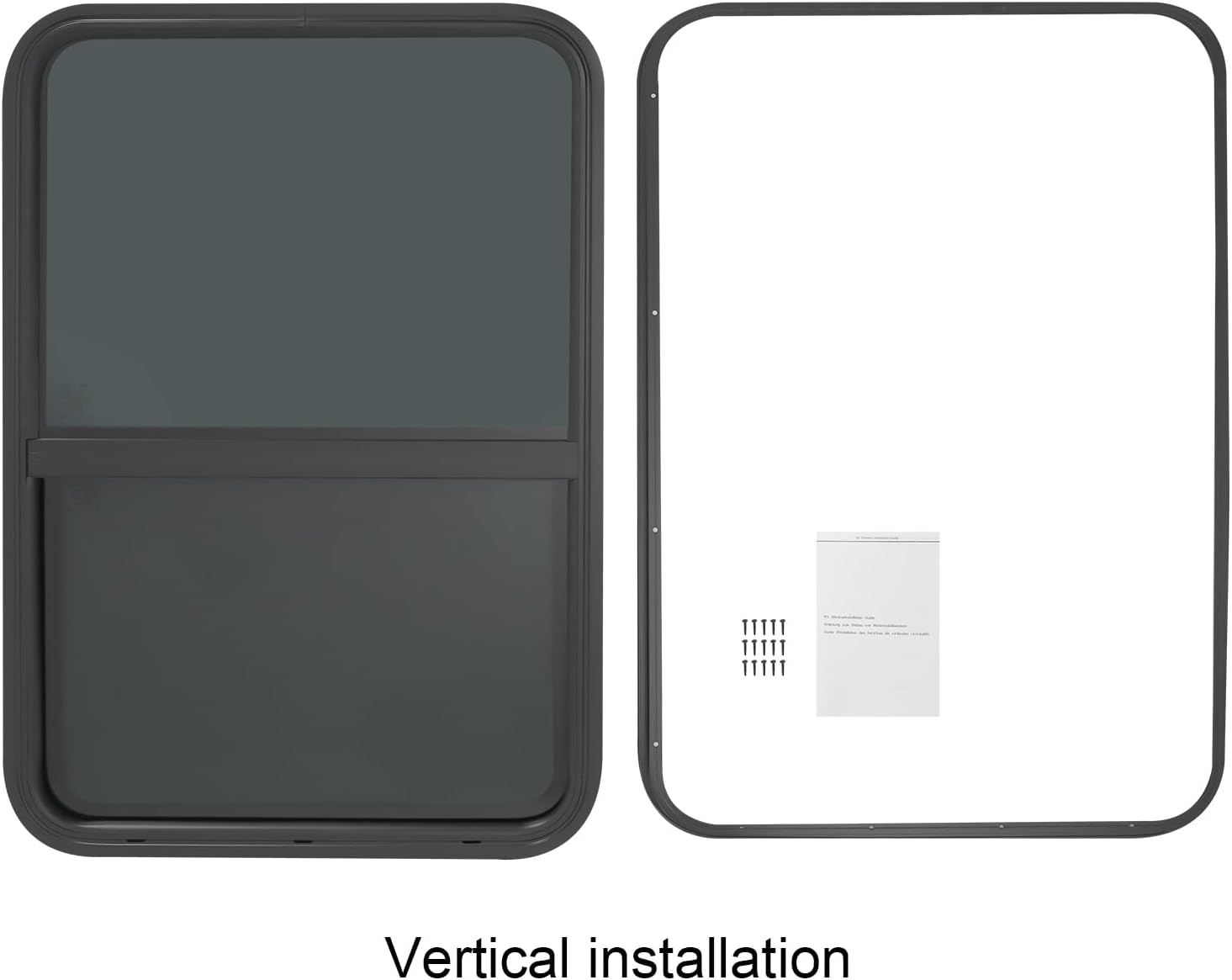 RV Window 24*36in 610*914mm Aluminum Alloy Tempered Glass for Trucks Vertical Trailers for Wall Thickness 3-6 mm Forward Mount 54 mm Reverse Mount Black (24''W x 36''H)