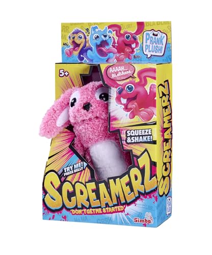 Simba 105953332 ScreamerZ Hase „Rambling Rabbit“ mit Sound - witziges Kuscheltier mit Schrei-Geräuschen - Plüschfigur für Kinder ab 5 Jahre, ca. 30 cm, rosa