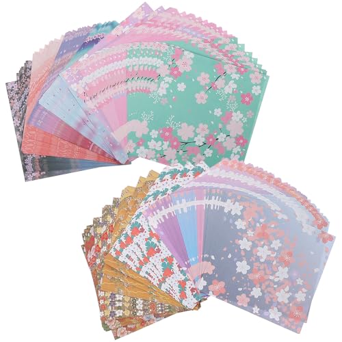 Frcolor 480枚 加厚両面印花折紙 手作りクラフト用 和風桜柄 向けペーパー 折り紙 千羽鶴や紙細工に 学校 家用