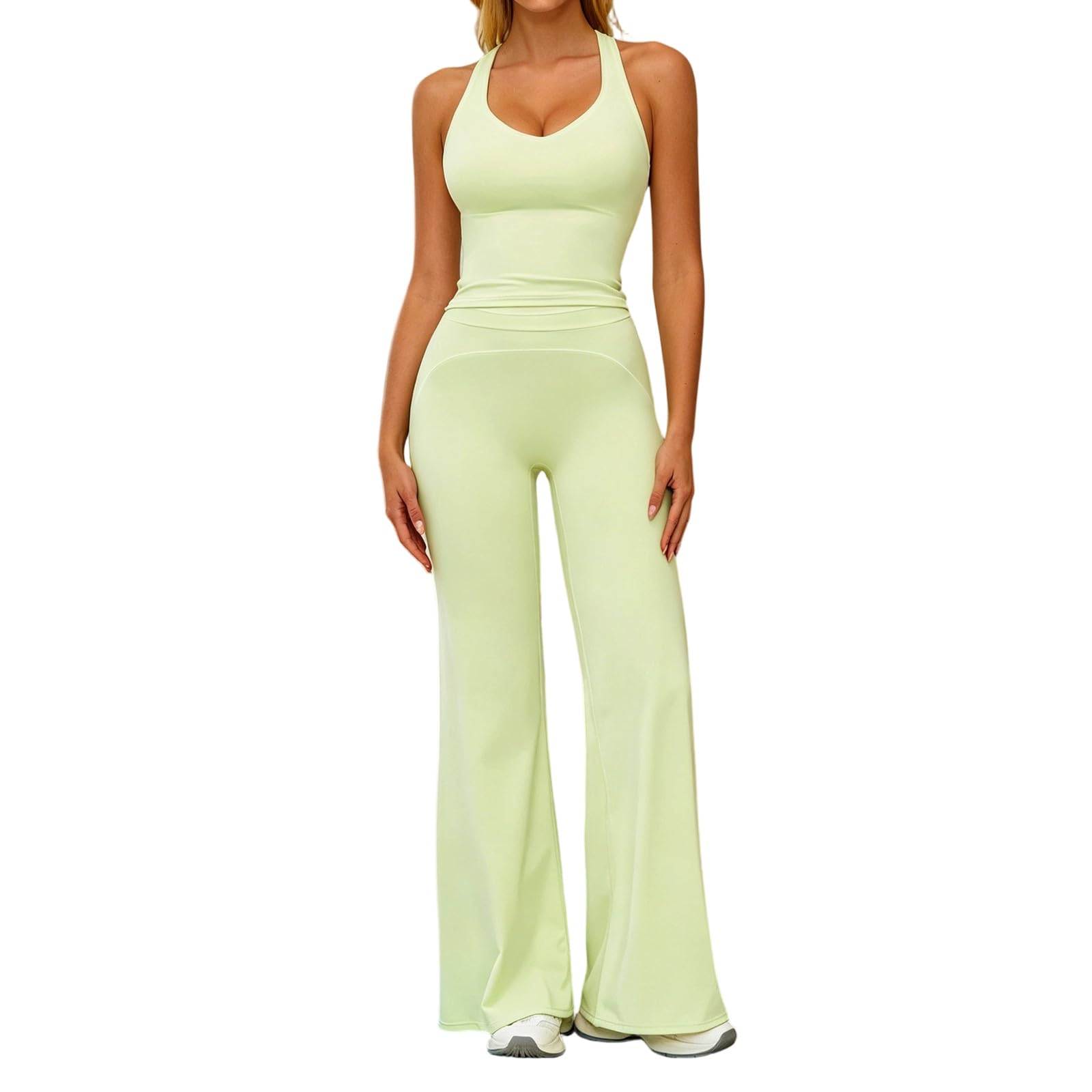 Traje deportivo de dos piezas para mujer, para fitness, tirantes delgados, ropa de verano, pilates, vestimenta acolchada, cintura alta, pantalones de yoga, espalda descubierta, juego de entrenamiento