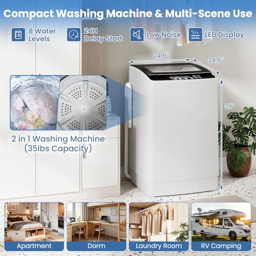 Image of VCJ Portable Washing Machine, 35 LBS Large Capacity Full-Automatic Portable Washer with 12 Wash Cycles, 8 Water Levels & 24H Delay, Compact Electric Laundry Washer for Apartment, Dorms,RVs