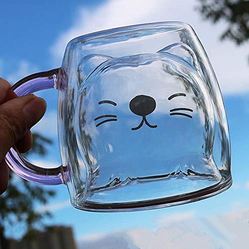 Purple Cat Mug Cute Mugs Glass Double Wall Insulated Glass Espresso Cup, Kawaii Cup, Coffee Cup, Tea Cup, Milk Cup, Best Gift For Office And Personal Birthday Christmas (Purple Cat) #TOP2