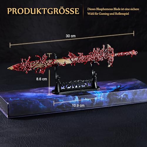 SANYOUGAME Eldens Rings Blasphemous Blade-Modell mit Ausstellungsständer 30 cm Vollmetall-Spiel-Requisiten Dekorationen Sammlung Geschenke Büro-Desktop-Dekoration Ornamente