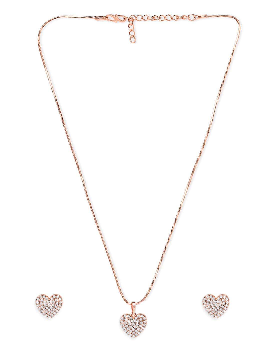 ZAVERI PEARLS Rose Gold Cubic Zirconia Contemporary Heart Pendant With Chain & Stud Earring Set For Women-ZPFK11035 (B09YP2WX8L) Amazon Price History, Amazon Price Tracker