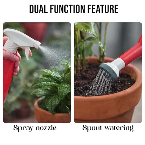 Image of Go Hooked 2in1 Plant Watering Can with Spray Bottle & Shower Head 1 Litre | Multi-Purpose Garden Water Sprayer for Indoor Plants, Balcony Garden & Nursery | Plastic Watering Pot with Handle (Red)