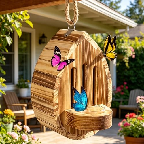 Maison à papillons de jardin en bois véritable de qualité - 4