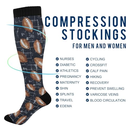 ALAZA Athletic Compression Socks Knee High Socks Stockings for Women Rugby Football Pattern Running Circulation Sport Football4