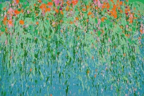 Peinture Walasse Ting Paysage sur toile premium motif abstrait vert aquarelle 60x90cm