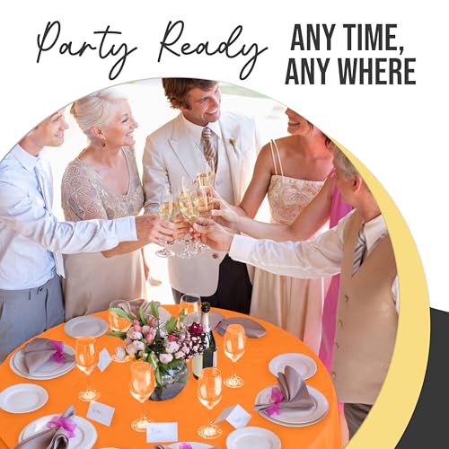 Image of Exquisite Orange Round Tablecloth 84 inch - 48 Pack | Plastic Tablecloth, Disposable Table Covers Round for Parties, Weddings, Holidays & Party Supplies