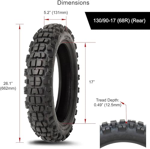Miniatura 8 de Tusk Waypoint Adventure - Neumático de motocicleta (juego de neumáticos 9090-21 (54R)13090-17 (68R) tipo tubo)