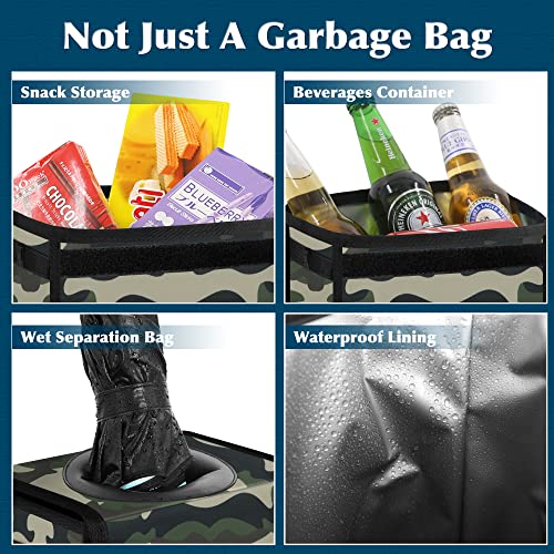 Image of Car Trash Can Leak Proof Car Trash Bag Waterproof Car Garbage Can with Lid for SUV Front Seat Multipurpose Car Hanging for Headrest Collapsible and Portable with Storage Mesh Pocket- Camouflage