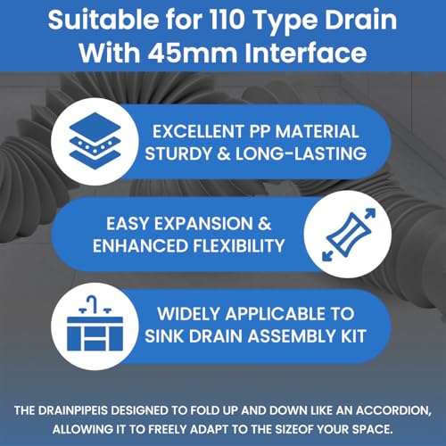 Image of HASTHIP Kitchen Sink Drain Pipe Kit with Universal Fit (3.35 inch-4.33 inch), Stainless Steel Drain Flange U-Shaped P-Trap, Water Retaining Lid, Anti-Clog & Anti-Odor, Robust Flange, for Home Use