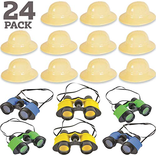 24 Piece Safari Favors & Prizes - 12 Plastic Safari Hats, 12 Toy