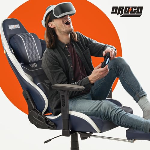 Image of Drogo Matrix Ergonomic Gaming Chair with 4D Armrest, Adjustable Seat Pu Leather & Foot Rest | High Back Computer Chair with Head & Lumbar Support Pillow | Home & Office Chair with Full Recline (Blue)