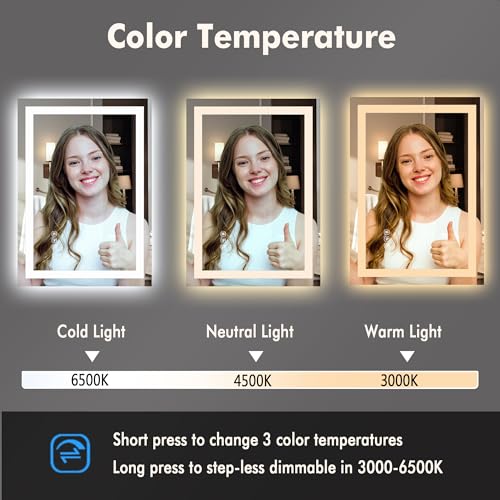 GarveeHome 20"x 28" Led Bathroom Mirror with Front and Backlit, Stepless Dimmabl, Anti-Fog, Shatter-Proof, Memory, Wall Mounted Lighted Vanity Mirror(Horizontal/Vertical) 51Pq7Xthy8L. SL500 - GarveeHome 20"x 28" Led Bathroom Mirror with Front and Backlit, Stepless Dimmabl, Anti-Fog, Shatter-Proof, Memory, Wall Mounted Lighted Vanity Mirror(Horizontal/Vertical)