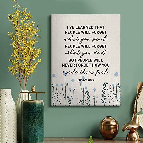 Inspirational Canvas Wall Art, People Will Never Forget How You Made Them Feel, Maya Angelou Artwork Print Wall Decor Framed Motivational Paintings Decorations For Home School, Ready To Hang 12"X15" #TOP3