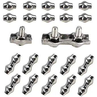 FERCAISH 20 PCS M2 Stainless Steel 304 Wire Rope Clip Cable Clamp, 10 Pcs Simplex Single Bolt Wire Clamp and 10 Pcs Duplex 2-Post Cable Clamp Rope Clampfor 1/16
