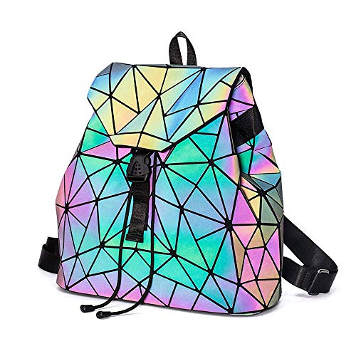 AHJSN Geometrischer Damenrucksack, leuchtende Pailletten, Farbwechsel, reflektierender Tagesrucksack