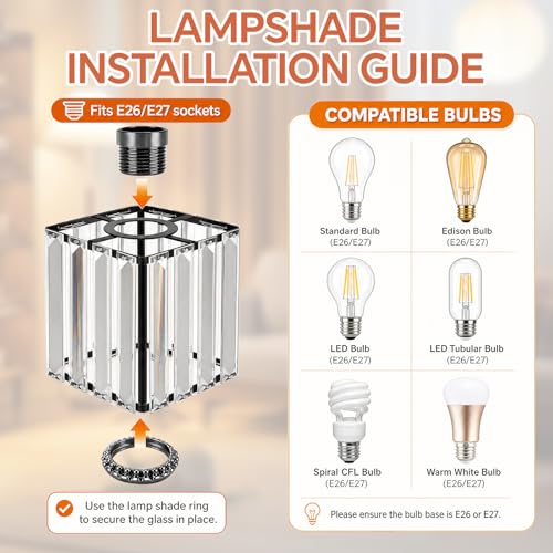 Image of Teenyyou 3 Pcs Crystal Bathroom Vanity Light 3 Lights E26 /E27 Base Modern Short Wall Light Cover over Mirror 1.65 inch Top x 4.7 inch Dia. x 4.7 inch H Lampshade Replacement for Bedroom Bathroom Vanity