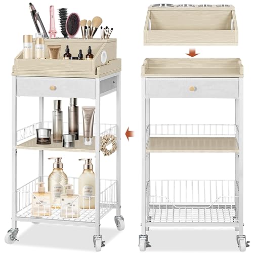 NauwaBarn Makeup Organizer Cart with Removable Cosmetic Display Case, Large