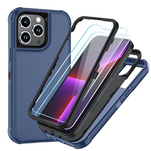 Image of SunStory Compatible with iPhone 13 Pro Max Case with HD Screen Protector, 3-Layer Heavy Duty Full-Body Cover,3 in 1 Hybrid Protective Case for iPhone 13 Pro Max 6.7 inch,Blue