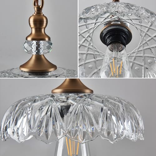 Image of CVKASH Vintage Glass Pendant Light Fixture 3-Pack Brass Modern Adjustable Chandelier Farmhouse Hanging Ceiling Light for Hallway Porch Kitchen Bedroom Coffee Shop Dining Room