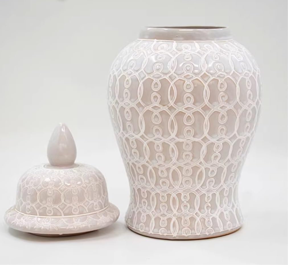 Chiński ceramiczny słoik na imbir wazony kwiatowe z pokrywką złota...(White)