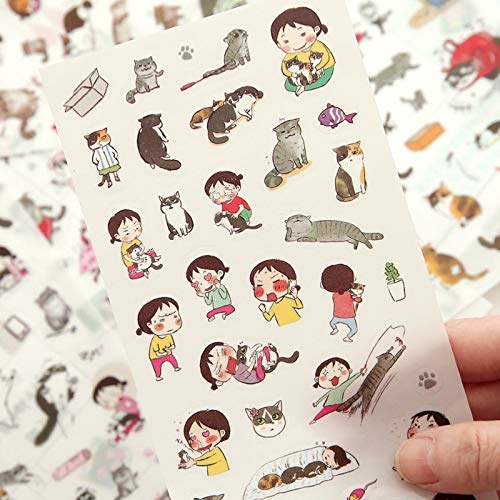 Preisvergleich Produktbild Packung mit 6 Blatt Niedliche Kawaii Cat Klebstoff Aufkleber Dekorative Stick Label Papier Dekor Schule Bürobedarf Student Briefpapier