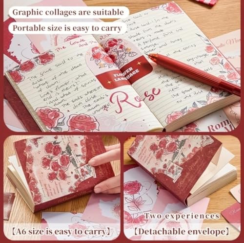 Image of Invite Enterprise 346PCS Vintage Scrapbook Kit Aesthetic Junk Journal Set with Stickers, Washi Tape & A6 Notebook with Decorative Paper Stationery (Romantic Manor Love-Red)