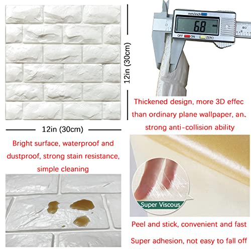 3D Wall Panels Peel And Stick 11Pcs White Foam Brick Wallpaper For Bedroom Faux Stone Wall Panel Self-Adhesive Wallpaper (11Pcs-10.65 Sq Ft, White) #TOP4