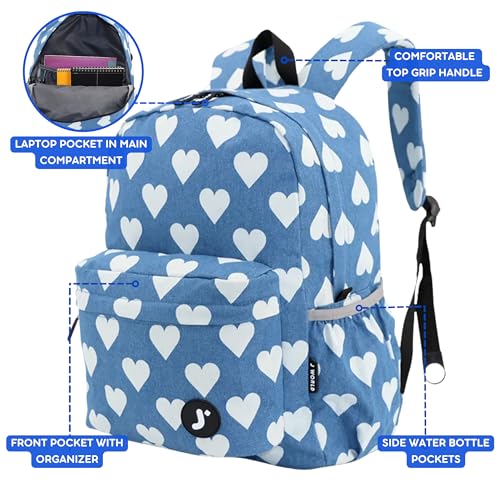 Image of J World Oz Middle School Backpack for Kids. Cute Laptop Bookbag for Girls Boys, Denim Heart