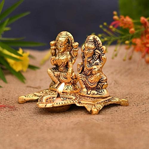 phareLamp Presents Laxmi Ganesh Idol Showpiece Oil Lamp Diya Deepak (Golden1) #A278