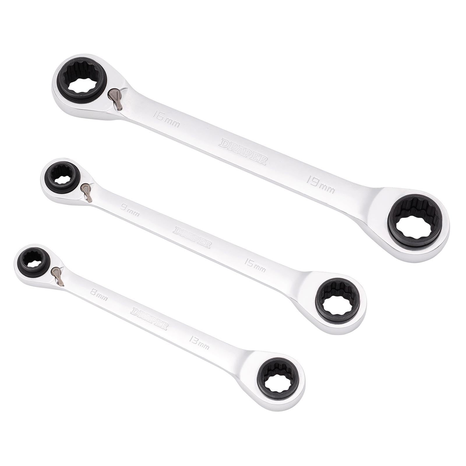 Metric 4-In-1 Reversible Double Ring End Ratchet Spanner Set (3 Piece) - 11652