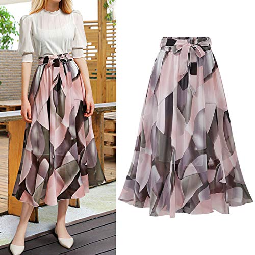 ebossy Women's Floral Print Elastic Waist Lightweight Flowy Chiffon Midi Flared Skirt3