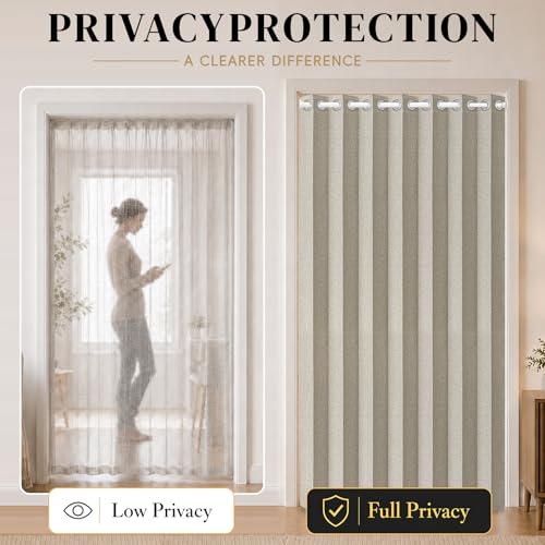 Image of AJAZZ Blackout Accordion Door Curtain with Curtain Rods Adjustable 28-52 inch Long, Invisible Magnetic Door Curtain for Bedroom Living Room Doorway Curtains Set, 1 Pack, W52 x L80 in, Cream White