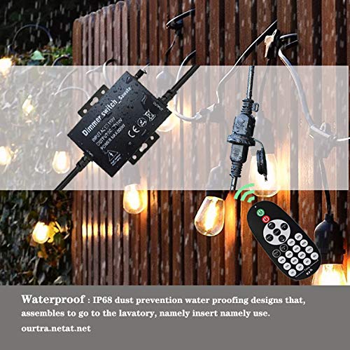 Outdoor Dimmer, Wireless RF Smart Plug-in Outdoor Dimmer Switch, Remote Control Dimming Controller 10 Ft Extension Cord -800W Max Power/100FT Max Range/IP68 Waterproof/Stepless Dimming for Dimmable L