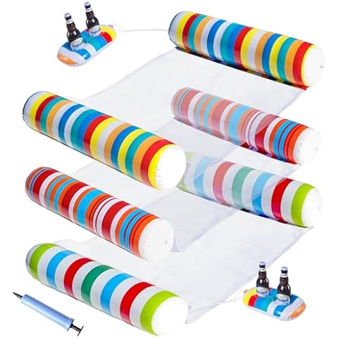 FindUWill 5Pcs Pool Floats Adult Size - 3 Pack Pool Floaties Hammock with 2 Drink Holder Multi-Purpose 4-in-1 (Saddle, Lounge Chair, Hammock, Drifter) Portable Water Hammock Cover