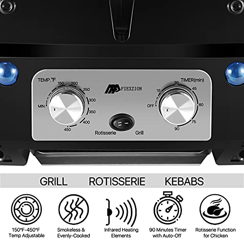 Flexzion Infrared Smokeless Indoor Grill With Rotisserie Kit, Indoor Bbq Portable Electric Grill W/Kebab Skewers, Dishwasher-Safe Removable Drip Tray Pan & Nonstick Grill, Timer Temperature Control #TOP2