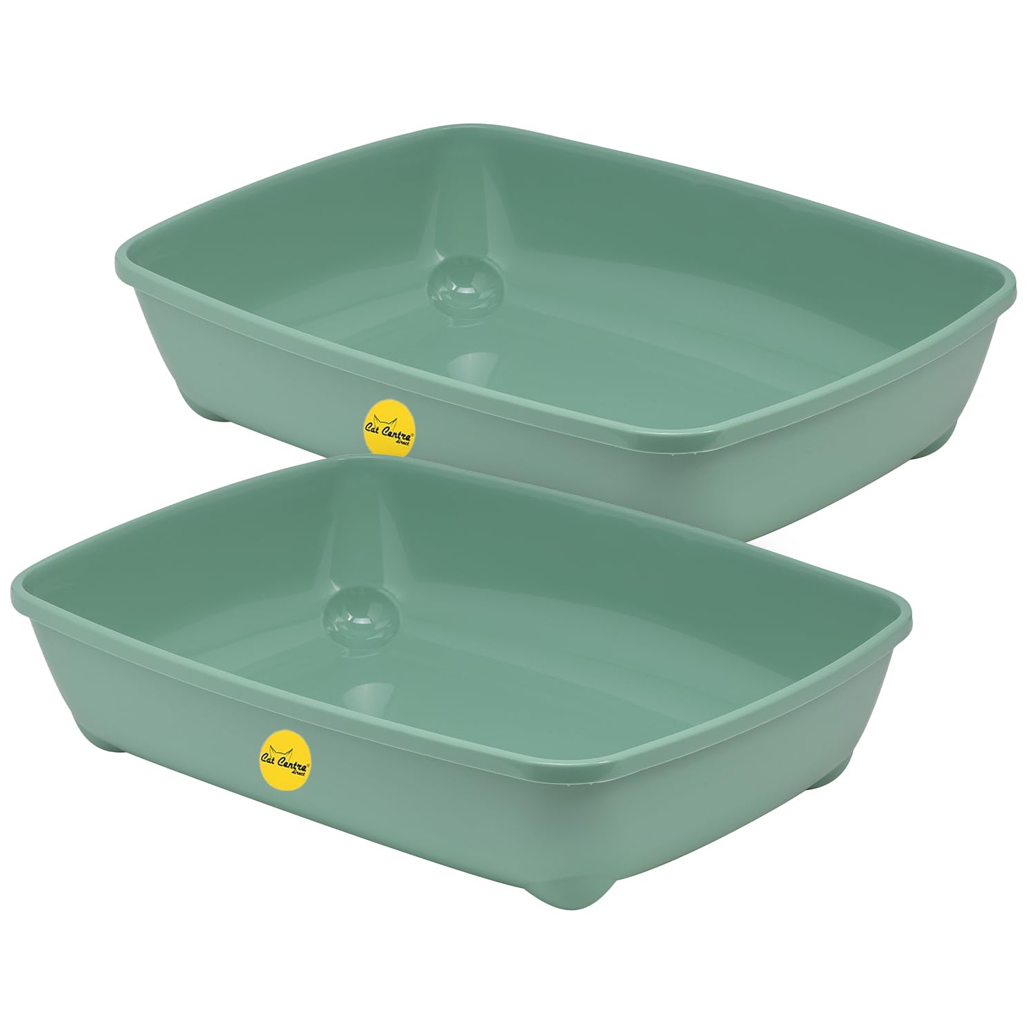 CAT CENTRE Jumbo Open Cat Litter Tray XL, Set of 2, Green, 56cm