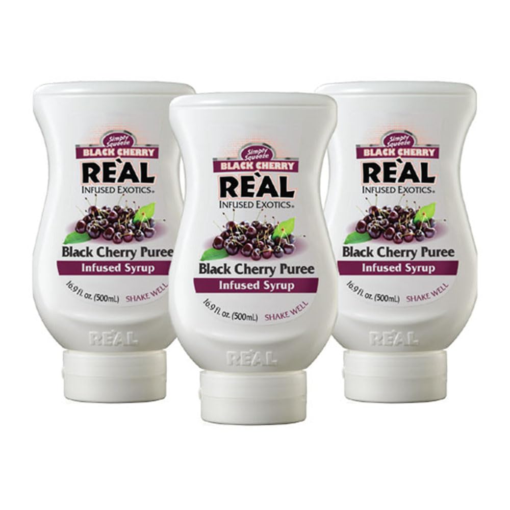 Black Cherry Reàl Infused Exotics, Black Cherry Puree Infused Syrup, 16.9 FL OZ Squeezable Bottle (Pack of 3)