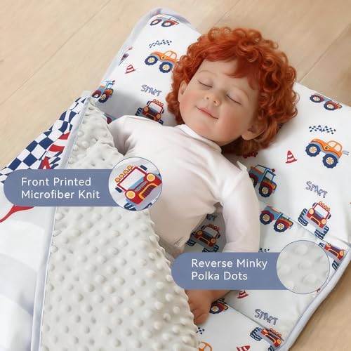 Toddler Nap Mat with Pillow and Minky Blanket 55''x35'' Toddler Sleeping Bag for Daycare, Preschool Travel Camping Mat Nap Mat for Boys and Girls - Image 4