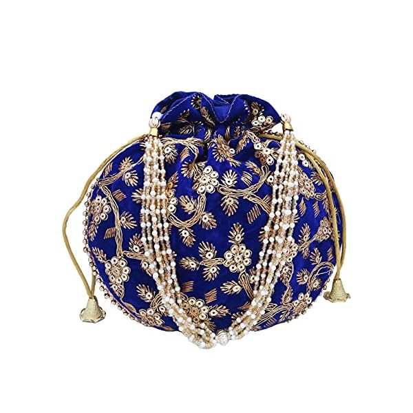 JSRS CREATIONS Blue handicrafts and jewellery Potli Wristlets Ethnic Potli For Women's | Designer Rajasthani Style Royal Clutch velvet Batwa Bag | Zari Work Potli | Bridal Potli | Potli Bags