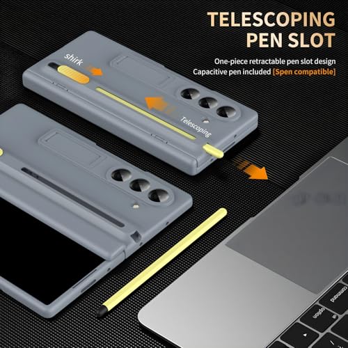 Image of Premium Hybrid Case Compatible with Samsung Galaxy Z Fold 6- S Pen Compatible, Tempered Glass Protector, Built-in Kickstand & Anti-Scratch Comfortable Grip (Gray, Samsung Galaxy Z Fold 6)