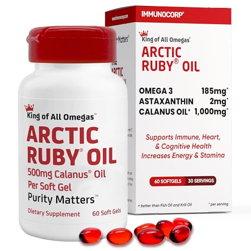Arctic Ruby Oil - Omega 3 Supplement with Astaxanthin 2mg - Contains Essential Fatty Acids & Antioxidants - Supports Heart, Brain, Eye, Skin, Joint & Immune Health - 60 Softgels (1 Pack)