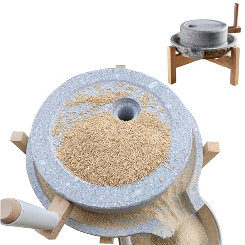 Manual Stone Mill Grinder, Dry/Wet Grain Mill Machine with Wooden Frame, Natural Stone Grinding Wheat Flour, Barley, Sesame, Beans (A Color 20 x 30 cm 7 7/8 x 11 3/4)